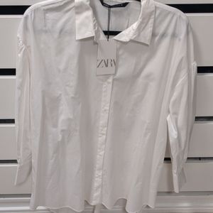 Zara long white button uo